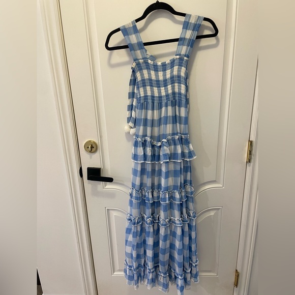 Sundress Blue Gingham Tiered Maxi Dress XS - Picture 5 of 8